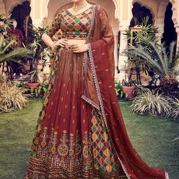 ODETTE Printed Thread Work Semi-Stitched Lehenga & Unstitched Blouse With Dupatta-image-24
