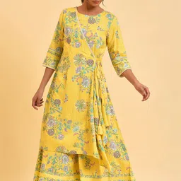W Yellow & Green Floral Printed Culotte Jumpsuit-picture-34