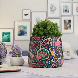 Homspurts Long Dish Planter Green & Pink Meena Printed Metal Planter-image-100