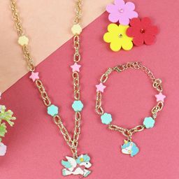 Asthetika Kids Girls Unicorn Charm Necklace & Bracelet Set-image-16