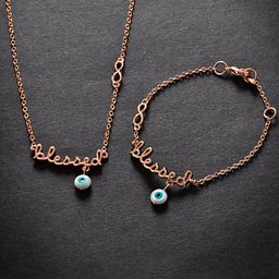 MINUTIAE Rose Gold-Plated Crystals-Studded Jewellery Set-image-13