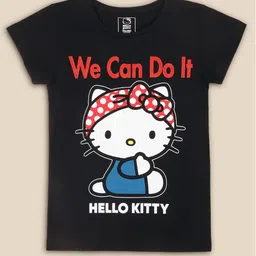 Kids Ville Girls Black & White Hello Kitty Printed Pure Cotton T-shirt-image-96