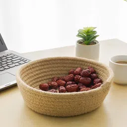 HABERE INDIA Beige Solid Jute Storage Basket-15