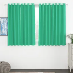 Story@home Teal Set of 4 Faux Silk Black Out Window Curtain- 5 feet-54