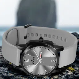 WROGN Men Brass Embellished Dial & Embellished Straps Analogue Watch WR-6604-Grey-55
