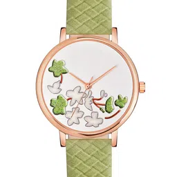 Shocknshop Women White Printed Dial & Green Leather Straps Analogue Watch MT501-image-66