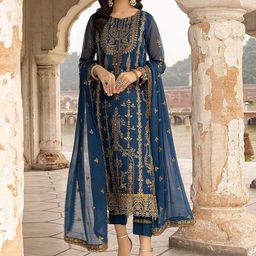 ODETTE Embroidered Semi-Stitched Dress Material-image-35