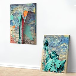 Art Street Blue & Green Canvas Painting Statute of Liberty American Wall Art-picture-14