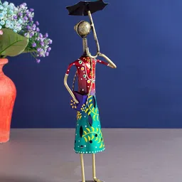 Golden Peacock Gold-Toned & Red Lady With Umbrella Hand-Painted Metal Showpiece-38