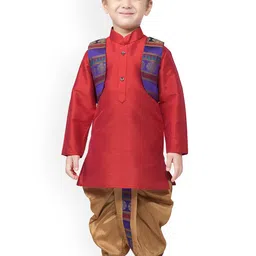 BAESD Boys Mandarin Collar Silk Cotton Kurta with Dhoti Pants & Jacket-36