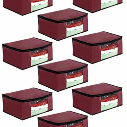 prettykrafts Set Of 12 Maroon Solid Saree Organisers With Transparent Window-14