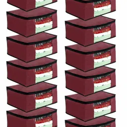 prettykrafts Set Of 24 Maroon Solid Saree Organisers With Transparent Window-5