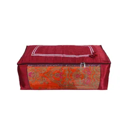 Kuber Industries Maroon Embroidered Satin Organiser-12
