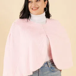 Antheaa Curve Plus Size Self Design Lightweight Faux Fur Cape Jacket-39