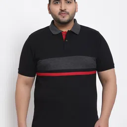 Kalt Men Plus Size Black & Red Striped Polo Collar T-shirt-picture-7