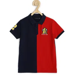 Alan Jones Boys Navy Blue & Red Colourblocked Polo Collar T-shirt-picture-15