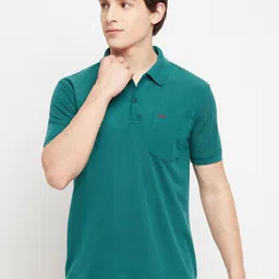 Adobe Men Teal Solid Polo Collar T-shirt-image-30