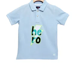 Cherry Crumble Unisex Kids Turquoise Blue Polo Collar T-shirt With Applique Detail-image-86