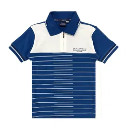 CAVIO Boys Blue & White Striped Polo Collar T-shirt-image-22