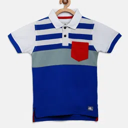 Cherry Crumble Kids Blue & White Striped Polo Collar T-shirt-53