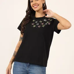 CHARMGAL Women Printed Polo Collar T-shirt-image-16