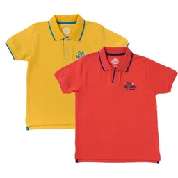 Cub McPaws Boys Pack of 2 Yellow & Red  Polo Collar Cotton T-shirt-image-59