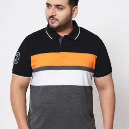 AUSTIVO Plus Size Men Grey & Black Colourblocked Polo Collar T-shirt-image-47