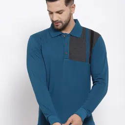 Kalt Men Colourblocked Polo Collar T-shirt-image-21