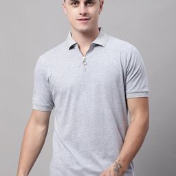 DOOR74 Men Grey Melange Polo Collar T-shirt-image-58