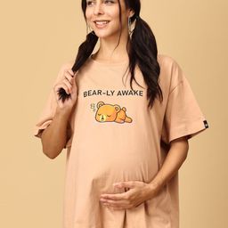The Mom Store Women Typography Printed Round Neck Cotton Maternity Oversized T-shirt-image-80