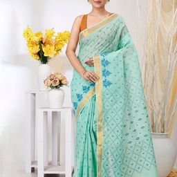 DipDiya Ethnic Motifs Printed Zari Pure Cotton Taant Saree-46