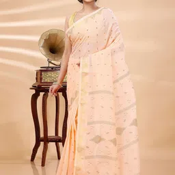 DipDiya Ethnic Motifs Woven Design Zari Pure Cotton Taant Saree-picture-23