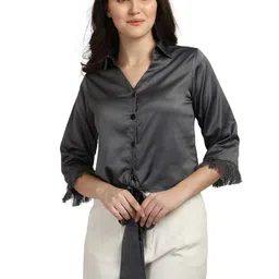 Smarty Pants Women Grey Comfort Satin Party Crop Shirt-image-66