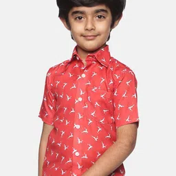Sethukrishna Boys Red & White Printed Party Shirt-25