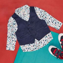 Pantaloons Baby Infant Boys Floral Printed Classic Shirt With Waistcoat-picture-0