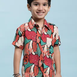 Stuffie Land Boys Red Smart Floral Opaque Printed Party Shirt-image-9