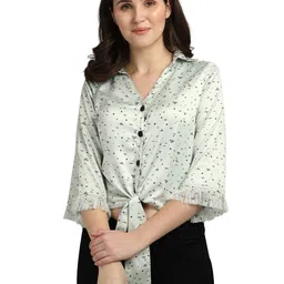 Smarty Pants Women Green Comfort Satin Printed Casual Shirt-image-80