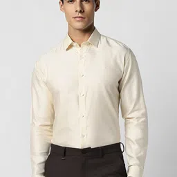 V Dot Slim Fit Micro Disty Printed Spread Collar Long Sleeve Pocket Formal Shirt-image-48