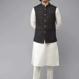 See Designs Men Black Woven Design Nehru Jacket-16