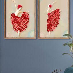 Art Street Set Of 2 Beige & Red Dancing Girls Framed Canvas Wall Art-13