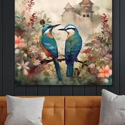 SAF Blue & Pink Wooden Framed Nature Canvas Wall Art-image-9