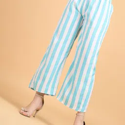 Popwings Women Striped Smart Loose Fit Easy Wash Culottes Trousers-image-36