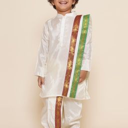 Sethukrishna Boys Mandarin Collar Zari Work Kurta & Dhoti Pants With Dupatta-33