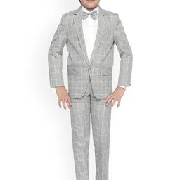 Jeetethnics Boys Grey & White Checked Party Suit-image-62