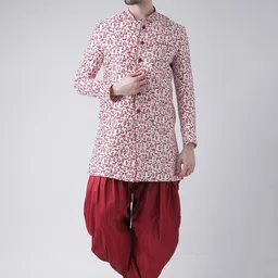 DEYANN Men Off White & Maroon Printed Sherwani Set-picture-54