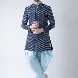 DEYANN Men Navy Blue Printed Sherwani With Patiala Set-8