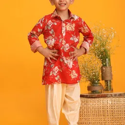 VASTRAMAY Boys Floral Printed Shirt Collar Kurta With Pyjamas-28