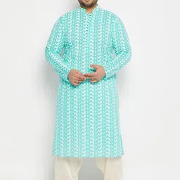 VASTRAMAY Plus Size Paisley Chikankari Pure Cotton Kurta with Patiala-image-45