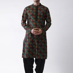 KISAH Men Printed Regular Fit Gundi Buttons Kurta Patiyala Set-picture-0