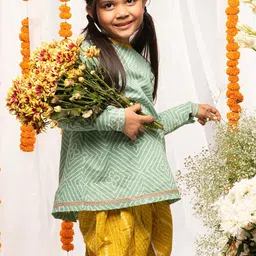 Tiber Taber Girls Green Printed Regular Gotta Patti Pure Cotton Kurta with Dhoti Pants & With Dupatta-image-79